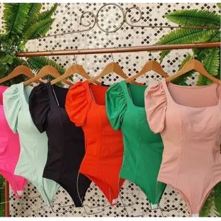 Moda feminina: Body manga princesa em poliéster - P