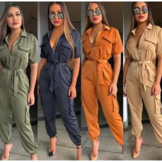 Promoção Macacão Jogger Feminino Blogueirinha Militar Inverno - Caramelo