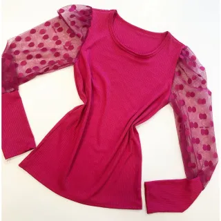Blusinha Feminina Manga Longa Tule Canelada - Moda Inverno Blogueira - Pink