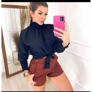 Blusa social cropped manga longa feminino gola alta - MILITARR