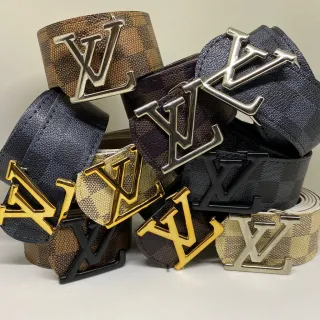 Couro Xadrez Dupla Face Cinto Masculino - Ouro Escovado - Marrom