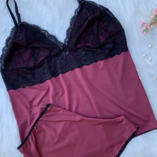 Pijama de Verão Plus Size Renda Short Dool - Ref 879 - Todo preto