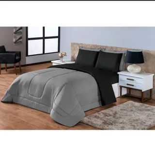 Edredom Queen Dupla Face Kit Vitória - 06 peças - Vinho/cinza