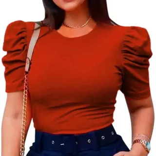 Linda Blusa Canelada Manga Curta Princesa Feminina Tamanho Único - Azul