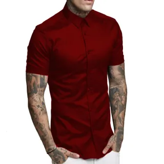 Pronta Entrega Camisa Masculina Luxo Manga Curta Slim Fit - LAVANDA