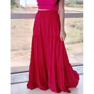 Babado Lisa Com Forro Três Marias Saia Longa - cor lavado