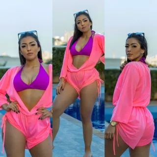 Macaquinho grepiada nas laterais, saída de praia transparente - AMARELO NEON