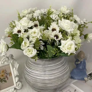 Decoração de casamento com buquê de rosas artificiais - MT1112-7 - KIT COM 2 - BRANCO