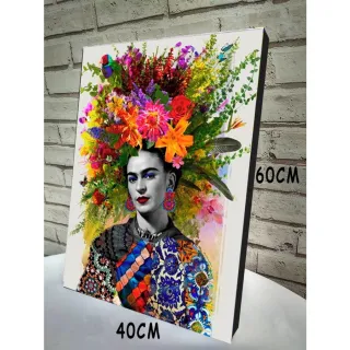Quadro abstrato colorido Frida Kahlo 40x60 para sala quarto - Único