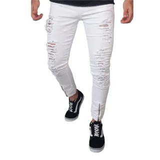 Promoção Calça Jeans Masculina Slim Rasgada Preta e Azul - Envio Imediato - JEANS ZIPER BARRA AZUL MÉDIO