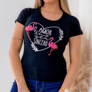 Camiseta Feminina Manga Curta Flamingo T-shirt - Marinho