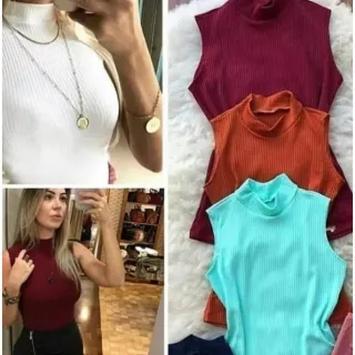 Blusa Regata Gola Alta Kit 2 Sem Bojo - Branca