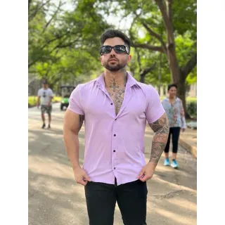 Manga Curta Camisa Social Lisa Masculina - Preto