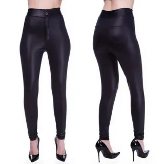 Calça Justa Brilhosa Cirre Cintura Alta Feminina - Tamanho 38 ao 52 - Preta