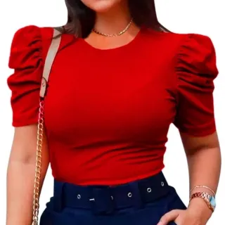 Linda Blusa Canelada Manga Curta Princesa Feminina Tamanho Único - Azul