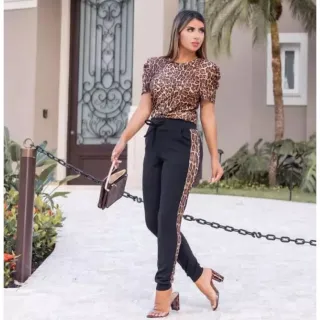 Estampa digital em conjunto feminino com manga princesa - Preto/zebra