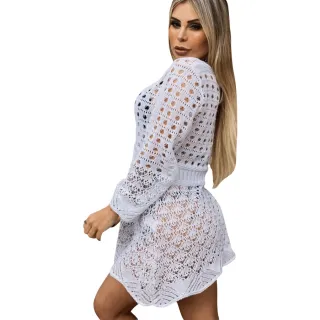 Moda Luxo Trico Rendado Verão Primavera Saida Praia - Branco