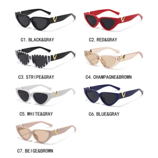 Óculos de Sol Feminino Luxo Vintage V LOGO Acessórios de Moda UV400 - C1.Preto CINZA