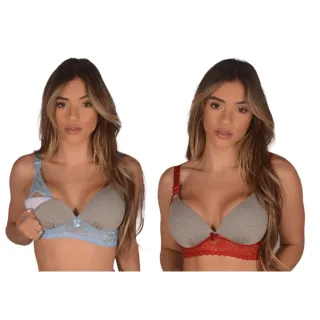 Sutiãs de Amamentação com Bojo Soft e Renda Confortável - Kit c/ 2 - Vermelho/Vermelho