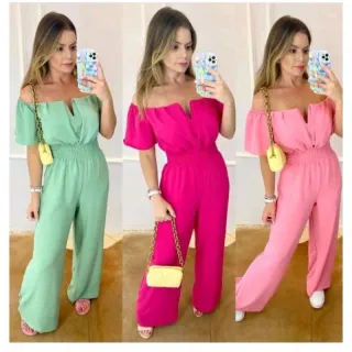 Ombro a ombro canoa macacão longo - Vermelho