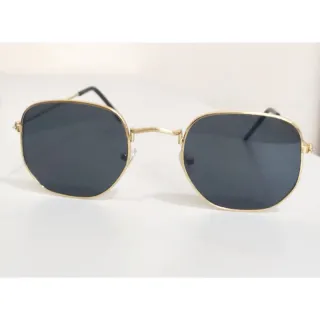 Óculos sol feminino masculino hexagonal armação metal - Azul