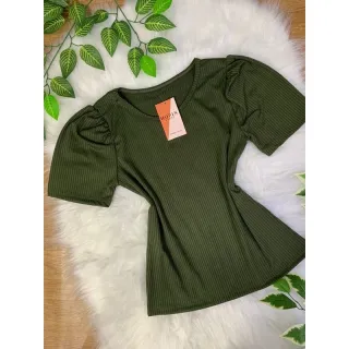 Super Moda Blusa Canelada Feminina Princesa Manga Curta Bufante - Branco