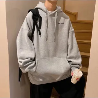 Plus Size Moletom Casual Simples com Capuz e Estampa de Texto Unissex - Azul