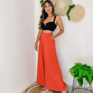Pantalona Feminina em viscolinho P/M/G - vinho-sem cinto
