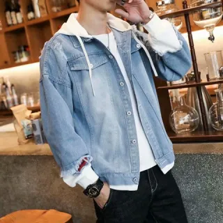 Jaqueta Jeans Masculina NBA Lakers James Coreana Casual - Logotipo quente azul claro