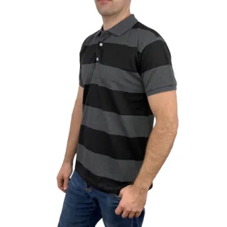 Camisa Masculina Polo de Malha Piquet, Manga Curta - PRETO COM CHUMBO