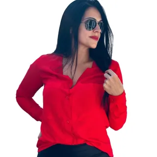 Blusa Manga Longa Feminina Com Bolsos - Social e Casual - Preto