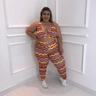 Roupa Fitness Plus Size Conjunto GG e XGG Calça Legging + Top - GG (Veste do 46 ao 48)