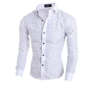 Camisa Premium Masculina Slim com Lycra - Estampa Poá - Marinho