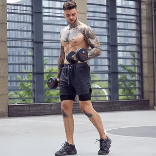 Calças Curtas Esportivas Ginásio Fitness Homens 2 Em 1 Seluar Pendek Sukan Lelaki - Caqui