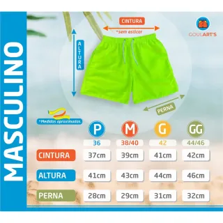 Moda Masculina Shorts Neon Liso Tactel - Kit 3 Bolsos Mauricinho - GG-44/46