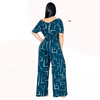 Riscas Flare Executivo Macacão Manga Curta Longo Feminino - Preto