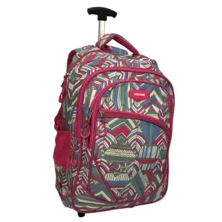 Mochila juvenil e adulto com rodinhas e alças de costas - preta listras brancas