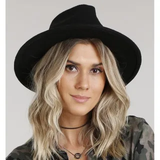 Chapéu unissex fedora clássico de feltro poliéster com aba dura média - Marinho