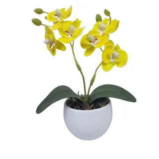 Vaso Decorativo Mini Planta Artificial de Orquídeas - Arranjo - AMARELA