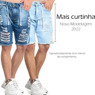 Pronta Entrega Bermuda Jeans Masculina Destroyed Rasgada BARATO - sarja branca