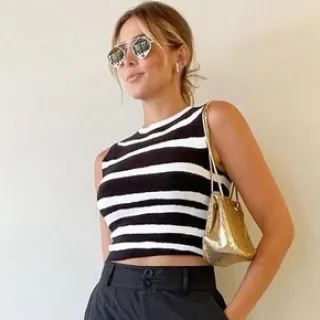Estampa Animal Print Cropped Zebra Moda Feminina Tricot Modal Blogueirinha 2022 - LIMA COM PRETO