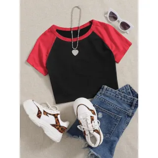 Moda Feminina Camiseta Raglan Cropeed Duas Cores