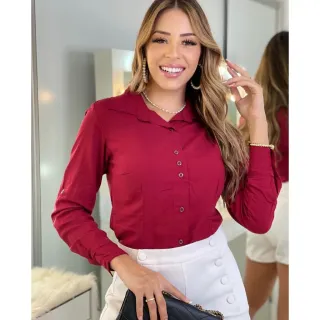 Blusa Feminina Social Manga Comprida Slim - Moda Casual Blogueiras - BRANCA XADRES MANGA COMPRIDA