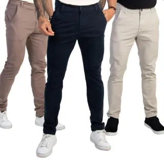 Calça Brim Social Masculina Esporte Fino com Elastano - AZUL MARINHO+CREME AREIA+PRETA