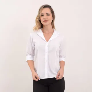 Direto da Fábrica: Camisete Feminina Manga 3/4 Gabardine Branca e Preta - COR PRETA TAMANHO GG