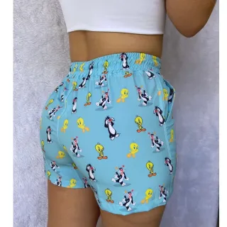 Saída de Banho Estampada Tactel Feminina - Moda Praia com Elastano - PRETO FLAMINGO