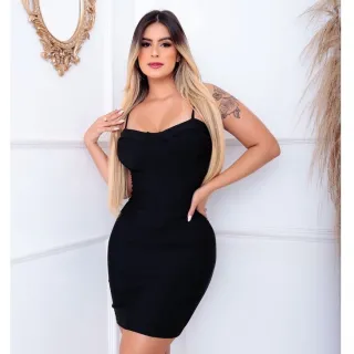 Modela o corpo, vestido colado decotado retro alcinha - Branco