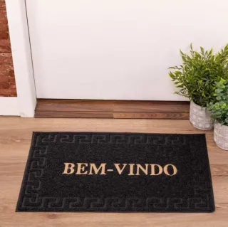 Capacho Emborrachado Bem Vindo para Porta - 50% de Desconto - Preto