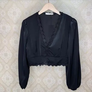 Feminina Blusa Cropped Manga Longa - mostarda