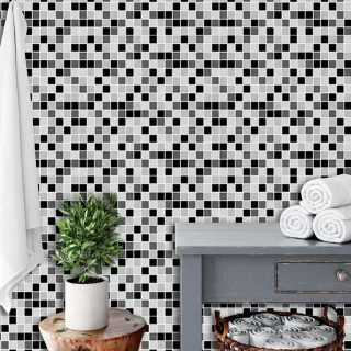 Adesivo Lavável para Cozinha, Papel de Parede Preto e Cinza - Pastilhas 1m x 50cm - Único